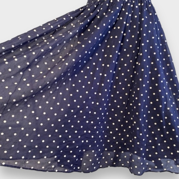 Vintage Navy Blue Polka Dot Strapless Fit and Flare Swing Dress - Picture 5 of 12